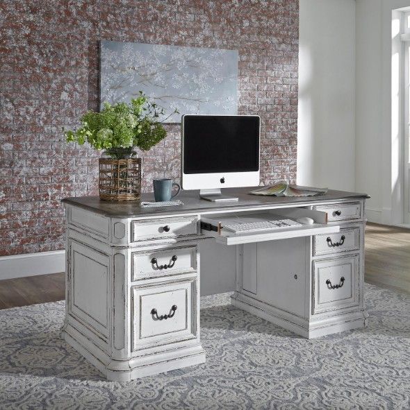 Liberty Furniture Magnolia Manor Antique White/Weathered Bark Desk-1
