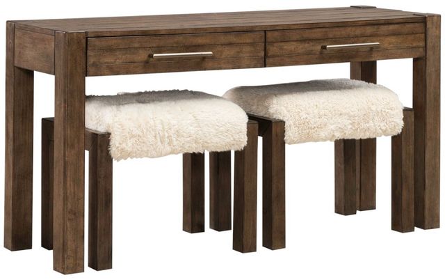 Liberty Furniture Broadmore 3-Piece Cobblestone Brown Console and Stool Set-0