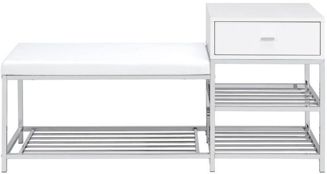 Coaster® Siega Chrome/White High Gloss Shoe Storage Entryway Bench with Cabinet-3