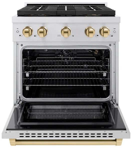 ZLINE Autograph Edition Paramount 30" 4.2 Cu. Ft. Stainless Steel Gas Range with 4 Burner DuoPro™ Cooktop, Convection Gas Oven and Polished Gold Accents-1