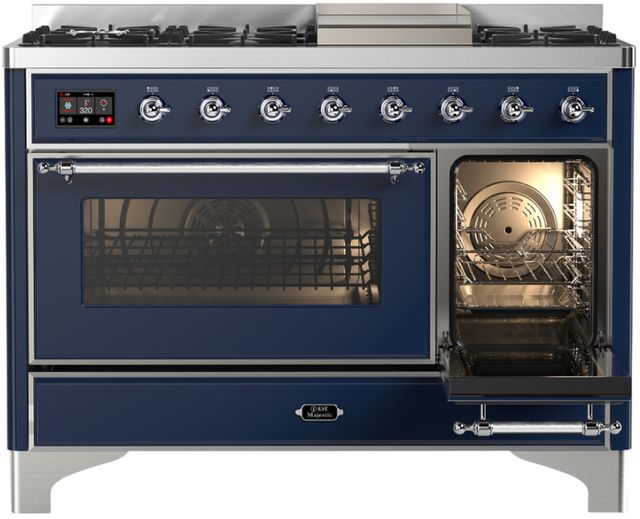 Ilve® Majestic III 48" Midnight Blue Pro Style Dual Fuel Natural Gas Range with Triple Glass Door and Chrome Trim-3