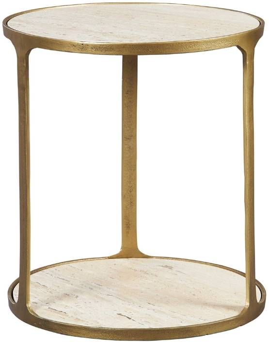 Uttermost® Clench Beige Side Table with Antique Brass Frame-0