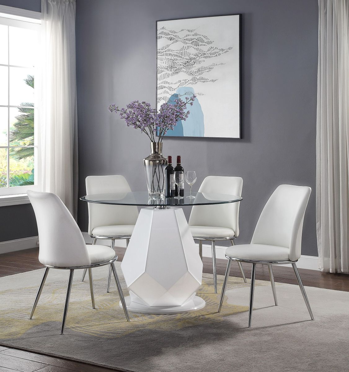 ACME Weizor サイドチェア (セット-2) - ホワイトPU&クローム