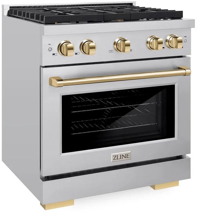 ZLINE Autograph Edition Paramount 30" Stainless Steel Pro Style Dual Fuel Range with Polished Gold Accents-2