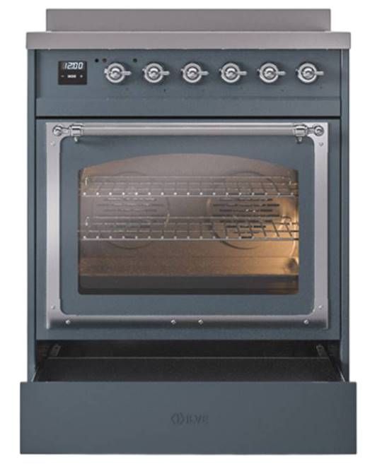 Ilve® Nostalgie II Noblesse 30'' Blue Gray Pro Style Induction Range with Chrome Trim-3