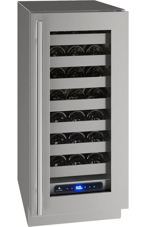 U-Line 5 Class Collection 15” 2.9 Cu. Ft. Stainless Steel Wine Cooler with Reversible Hinge Glass Door-0