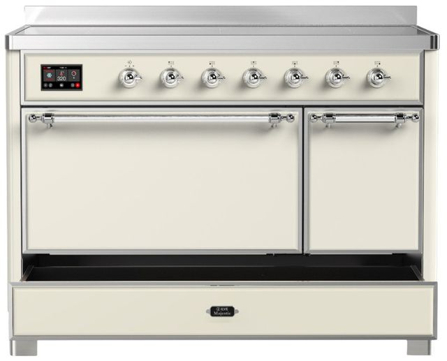 Ilve® Majestic III 48" Antique White Pro Style Induction Range with Solid Door and Chrome Trim-2