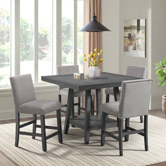Elements International Seneca 5 Piece Grey Counter Height Dining Set Jarons Furniture Outlet Bordentown and Lumberton NJ