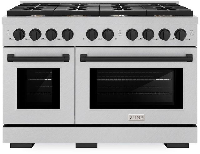 ZLINE Autograph Edition 48" Satin Stainless Steel Pro Style Gas Range with Matte Black Accents-0