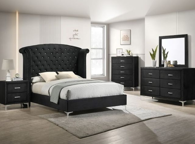 Crown Mark Lucinda Black Queen Wingback Panel Bed-1