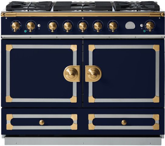 La Cornue CornuFé 110 43" Goodwood Blue Pro Style Dual Fuel Range with Brushed Brass Trim-0
