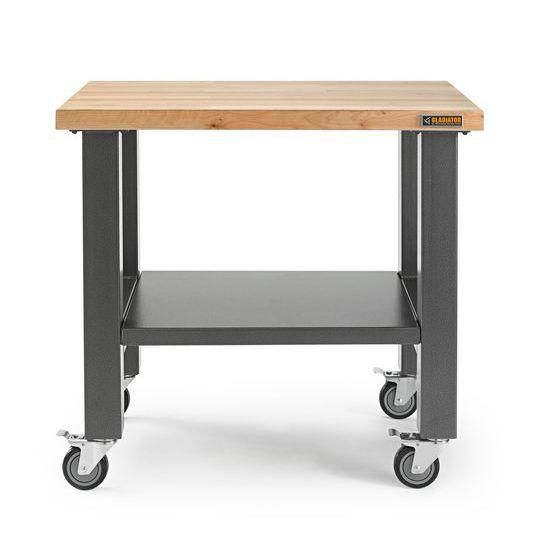 Gladiator® Wooden Top and Hammered Granite 3' Wide Mobile Workstation-0