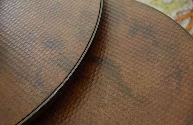Hammary® Sanford Acid Washed Copper Top Round Nesting Cocktail Table with Antiqued Bronze Metal Base -2