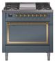 Ilve® Nostalgie II Noblesse 36'' Blue Gray Pro Style Dual Fuel Range with Brass Trim-0
