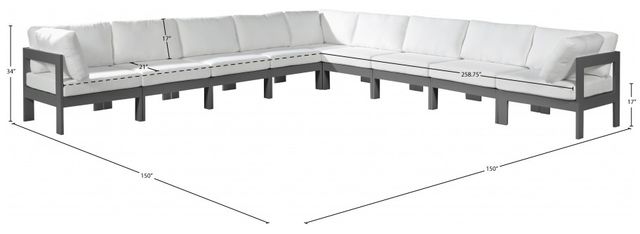 Meridian Furniture Nizuc 9-Piece Dark Gray/White Aluminum/Fabric 150" Outdoor Patio Modular Sectional-2