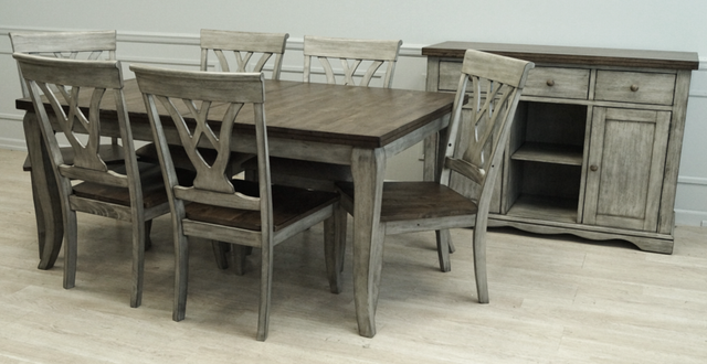 Allwood Furniture Group #126 Light Grey/Rustic Brown Solid Wood Table with Butterfly Leaf Set-1