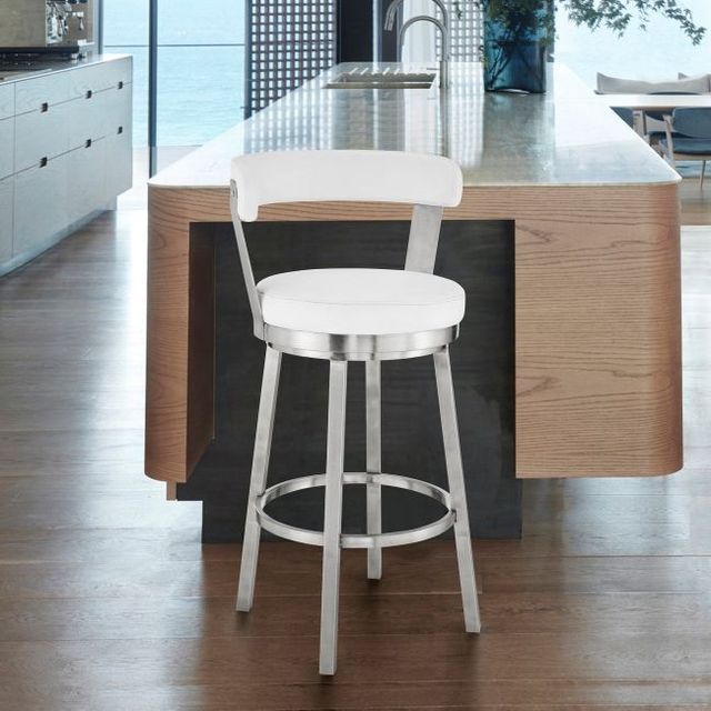 Armen Living Bryant Brushed Stainless Steel/White Swivel Counter Stool-1