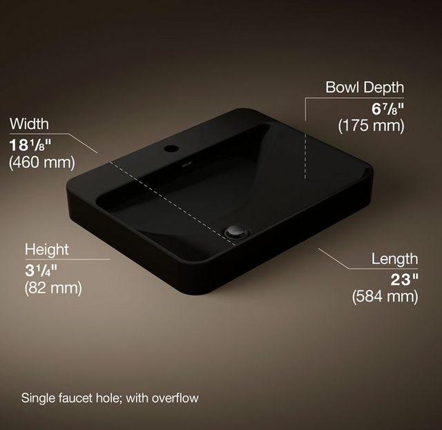 Kohler Vox® Black 23" Rectangular Vessel Bathroom Sink-3