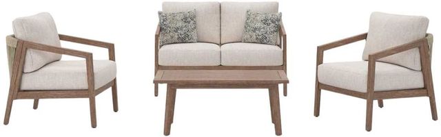 Signature Design by Ashley® Nature Lane 4-Piece Brown/White Nuvella Outdoor Conversation Table Set-1