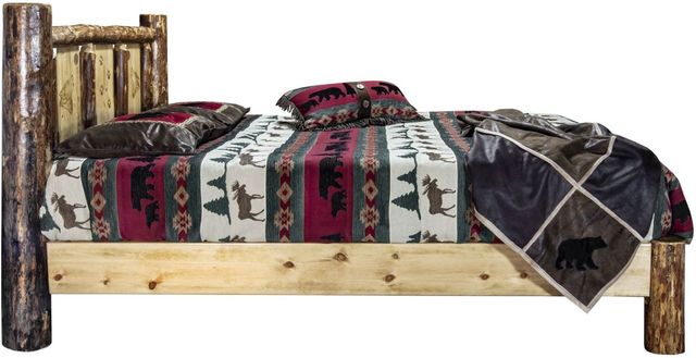 Montana Woodworks® Glacier Country Stained and Lacquered Full Platform Bed with Laser Engraved Wolf Design-2