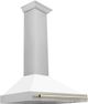 ZLINE Autograph Edition 36" White Matte Wall Mounted Range Hood with Polished Gold Handle-2