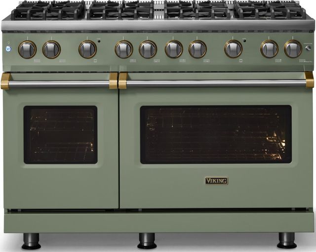 Viking® 5 Series 48" Eucalyptus Pro Style Gas (NG) Range with Brushed Brass Trim-3