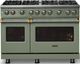 Viking® 5 Series 48" Eucalyptus Pro Style Gas (NG) Range with Brushed Brass Trim-3