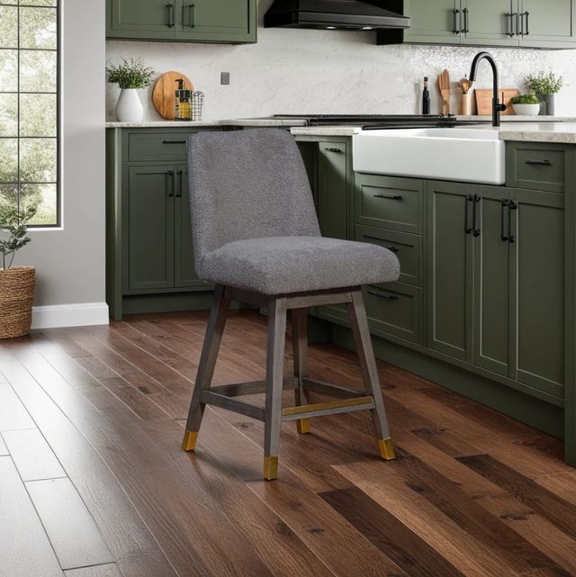 Armen Living Amelia 3-Piece Gray Boucle/Gray Oak Swivel Counter Stool Set-1