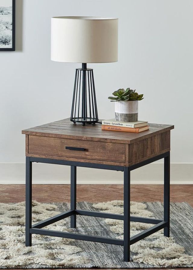 Coaster® Byers Brown Oak End Table with Sandy Black Base-1