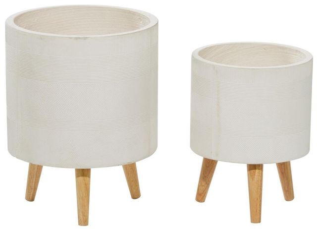 Deco Marche 2-Piece White 13" Planter Set-0