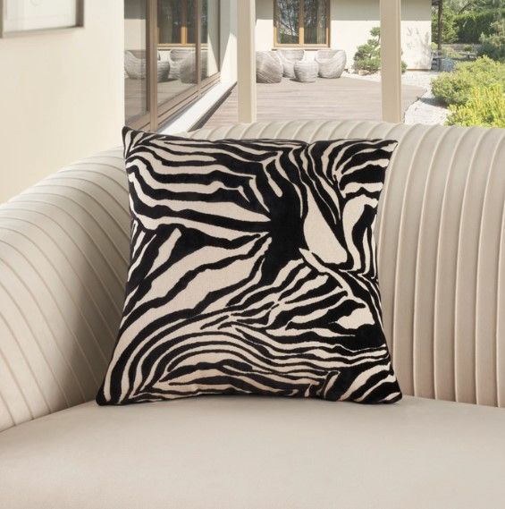 Nourison Home™ Sofia Black Jaquard Zebra Velvet Throw Pillow-2