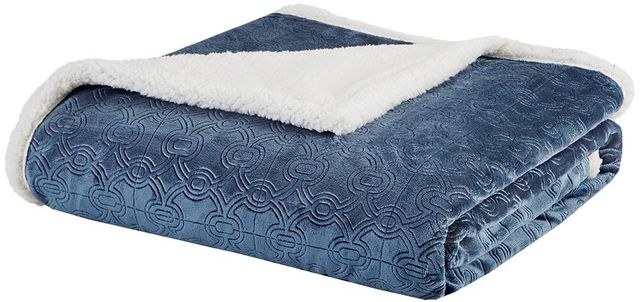 Olliix by Madison Park Elma 1 Blue Oversized Textured Plush Throw-0
