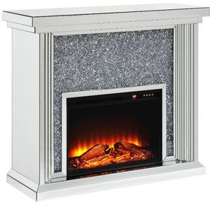 ACME Furniture Noralie Mirrored Electric Fireplace with Faux Diamond Accent