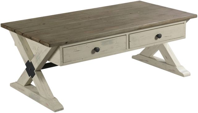 Hammary® Reclamation Place Sundried Natural Trestle Rectangular Cocktail Table with Willowed Base-0