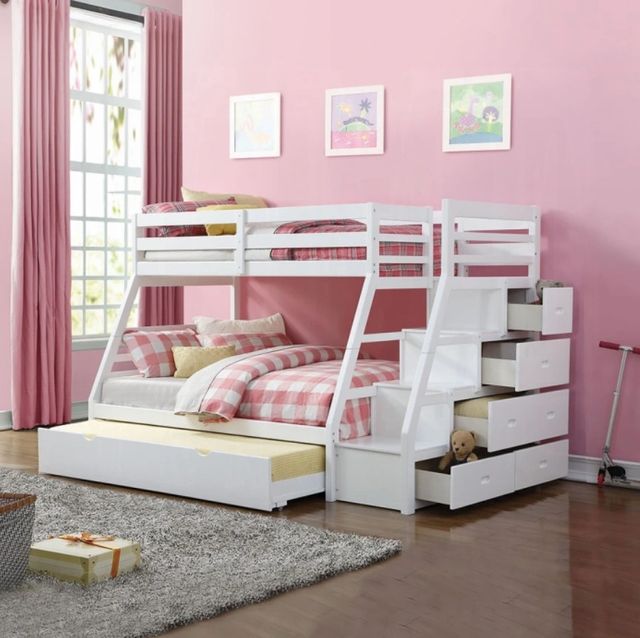ACME Furniture Jason White Twin Over Full Bunk Bed with Trundle and Storage-1