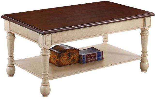 Coaster® Layla Dark Cherry Rectangular Coffee Table with Antique White Base-0