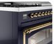 Ilve® Nostalgie II Noblesse 48'' Midnight Blue Pro Style Dual Fuel Range with Brass Trim-4