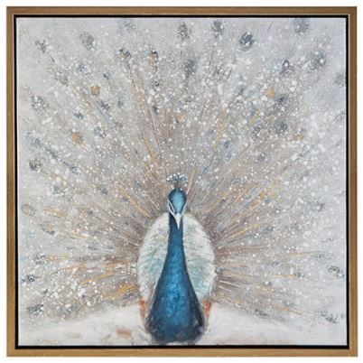 Olliix by Madison Park Gilded Peacock Multicolor Framed Canvas with Gold Foil and Hand Embellishment-0