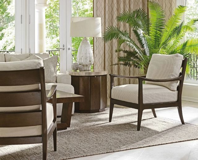 Lexington Home Laurel Canyon Glendora Silver Travertine Top Drum Table with Warm Mocha Base-1