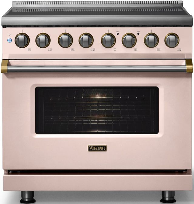 Viking® 5 Series 36" Blush Pro Style Induction Range with Brushed Brass Trim-3