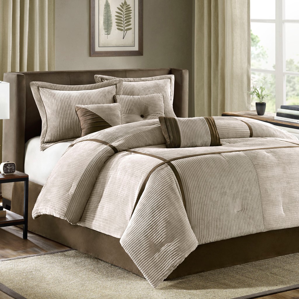 Madison Park - Dallas 7 Piece Comforter Set - Taupe - King, image size:1024x1024