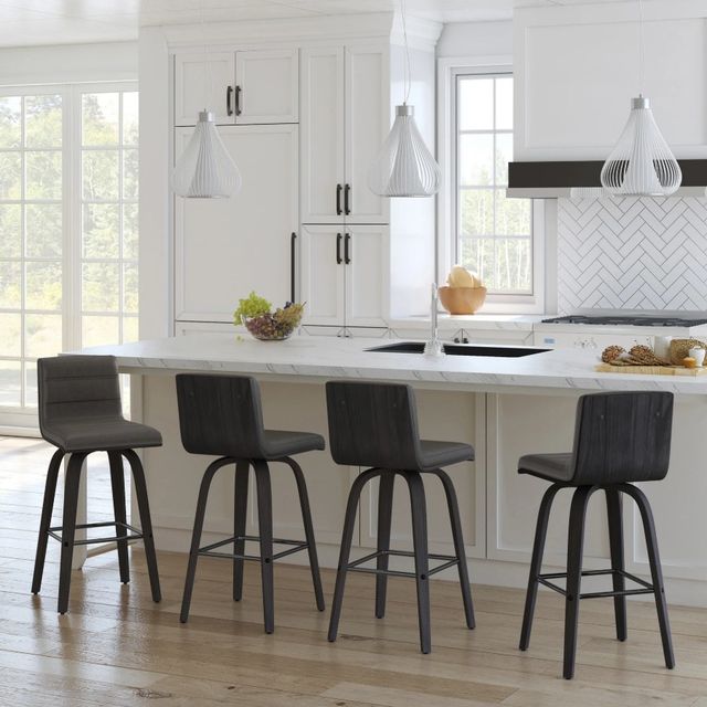Armen Living Vienna 3-Piece Black Brushed/Gray Swivel Counter Stool Set-1