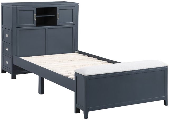 Homelegance® Sloane Navy Blue Twin Youth Bookcase Platform Bed with Hidden Desk, Stool and Storage Bench-2