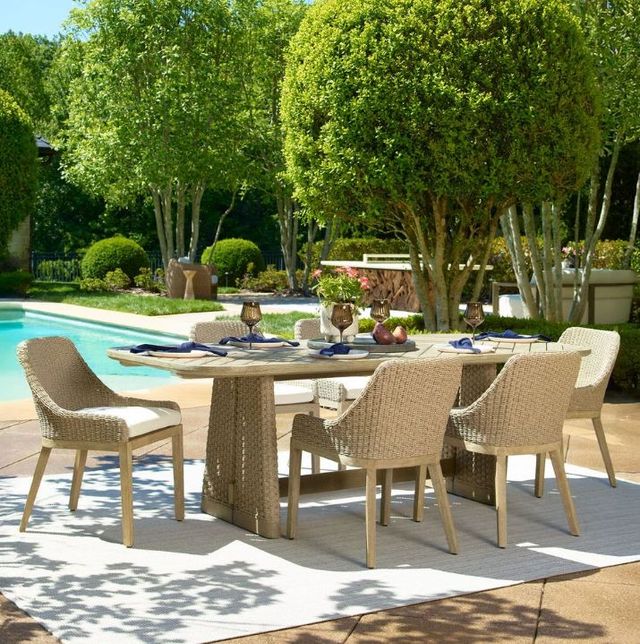 Uttermost® Harbor Cerused Wheat Herringbone Wooden Indoor-Outdoor Dining Table-1