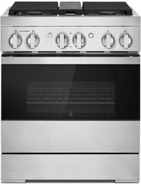 Front view of the JennAir® Noir™ 30" Stainless Steel Pro Style Natural Gas Range