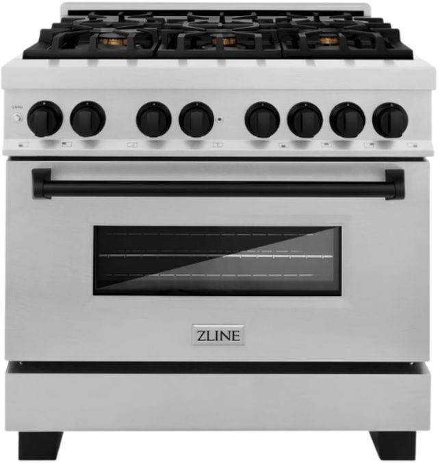 ZLINE Autograph Edition Legacy 36" Satin Stainless Steel Pro Style Dual Fuel Range with Matte Black Accents-0