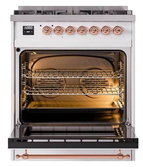 Ilve® Nostalgie II Noblesse 30'' Custom RAL Color Pro Style Dual Fuel Range with Copper Trim-1