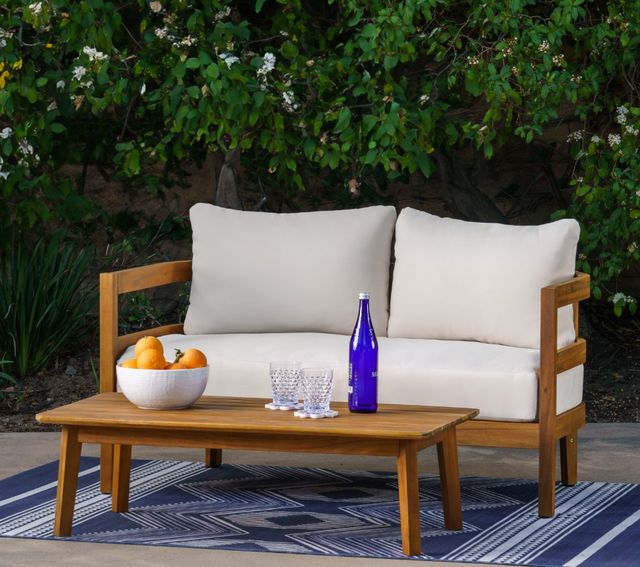 Linon Surfside 2-Piece Beige/Brown Acacia/Fabric Outdoor Conversation Set-1