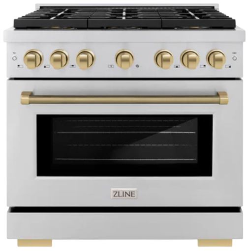 ZLINE Autograph Edition Paramount 36" 5.2 Cu. Ft. Stainless Steel Dual Fuel Range with 6 Burner DuoPro™ Cooktop and Electric Convection Oven and Champagne Bronze Helix Handle and Accents-0
