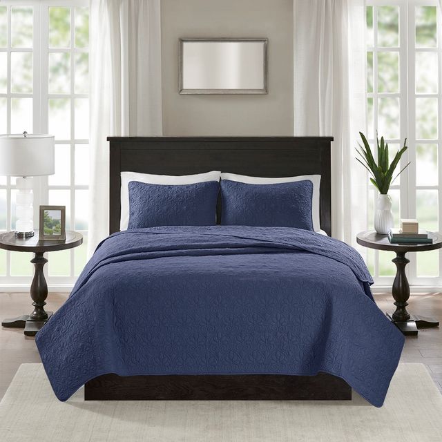 Olliix by Madison Park Navy Full/Queen Quebec Reversible Coverlet Set-0